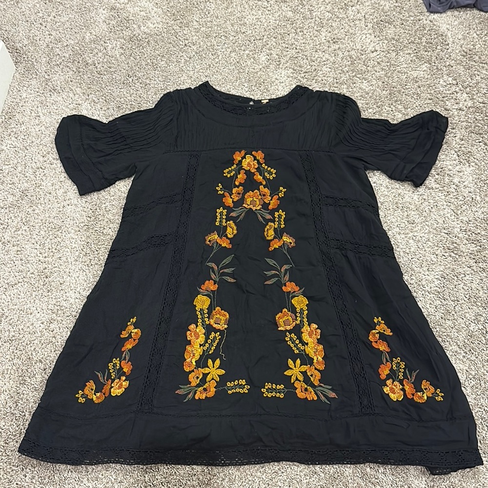 Free People Black Dress with Floral Detail Size M